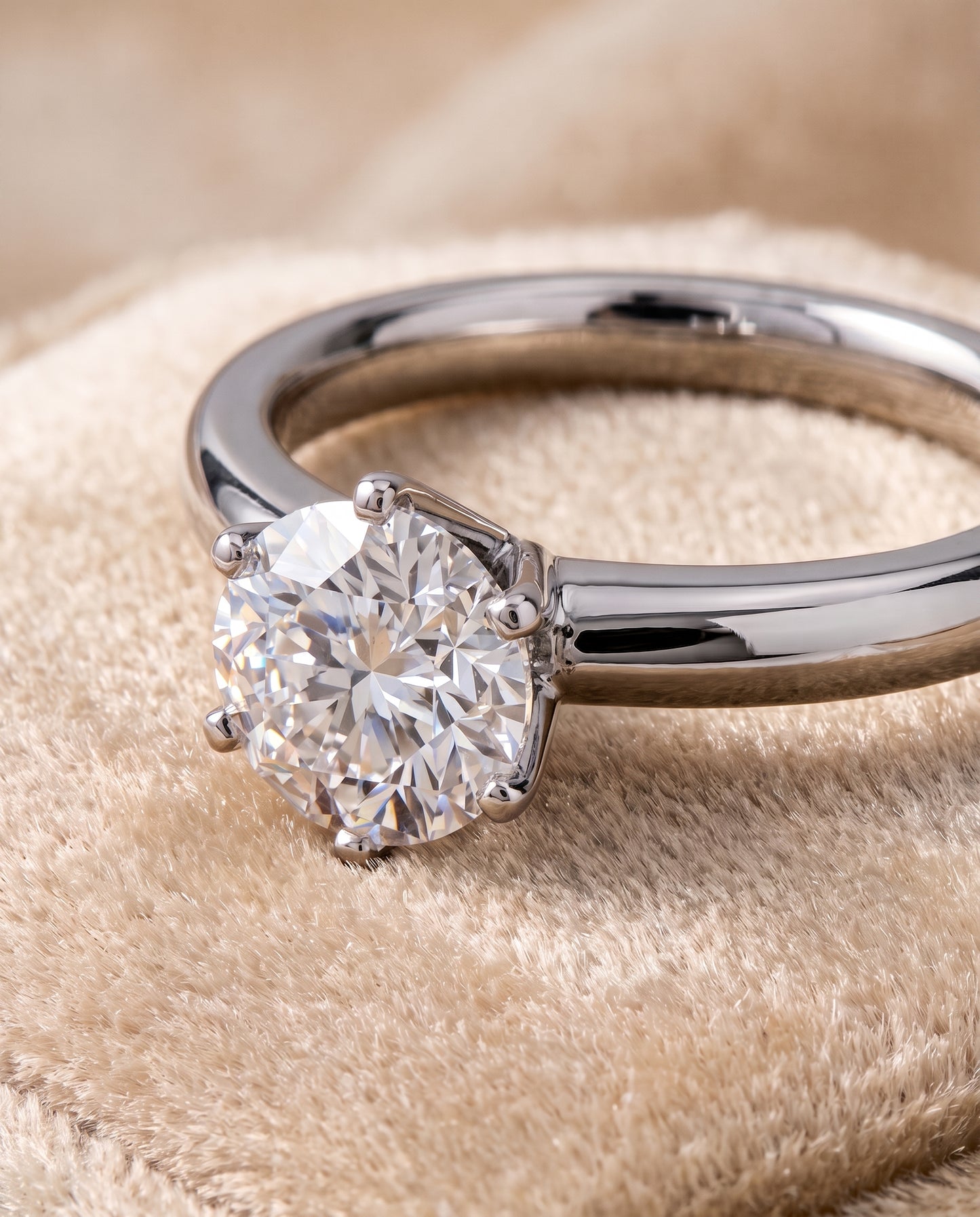 The Elettra Timeless Comfort Fit Six Prong Solitaire Round Engagement Ring Setting in Platinum