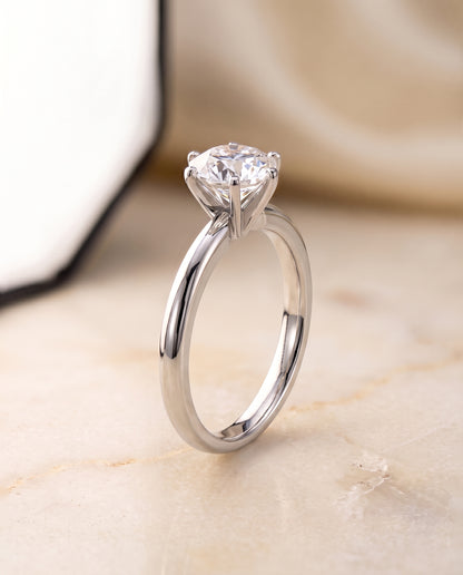 The Elettra Timeless Comfort Fit Six Prong Solitaire Round Engagement Ring Setting in Platinum
