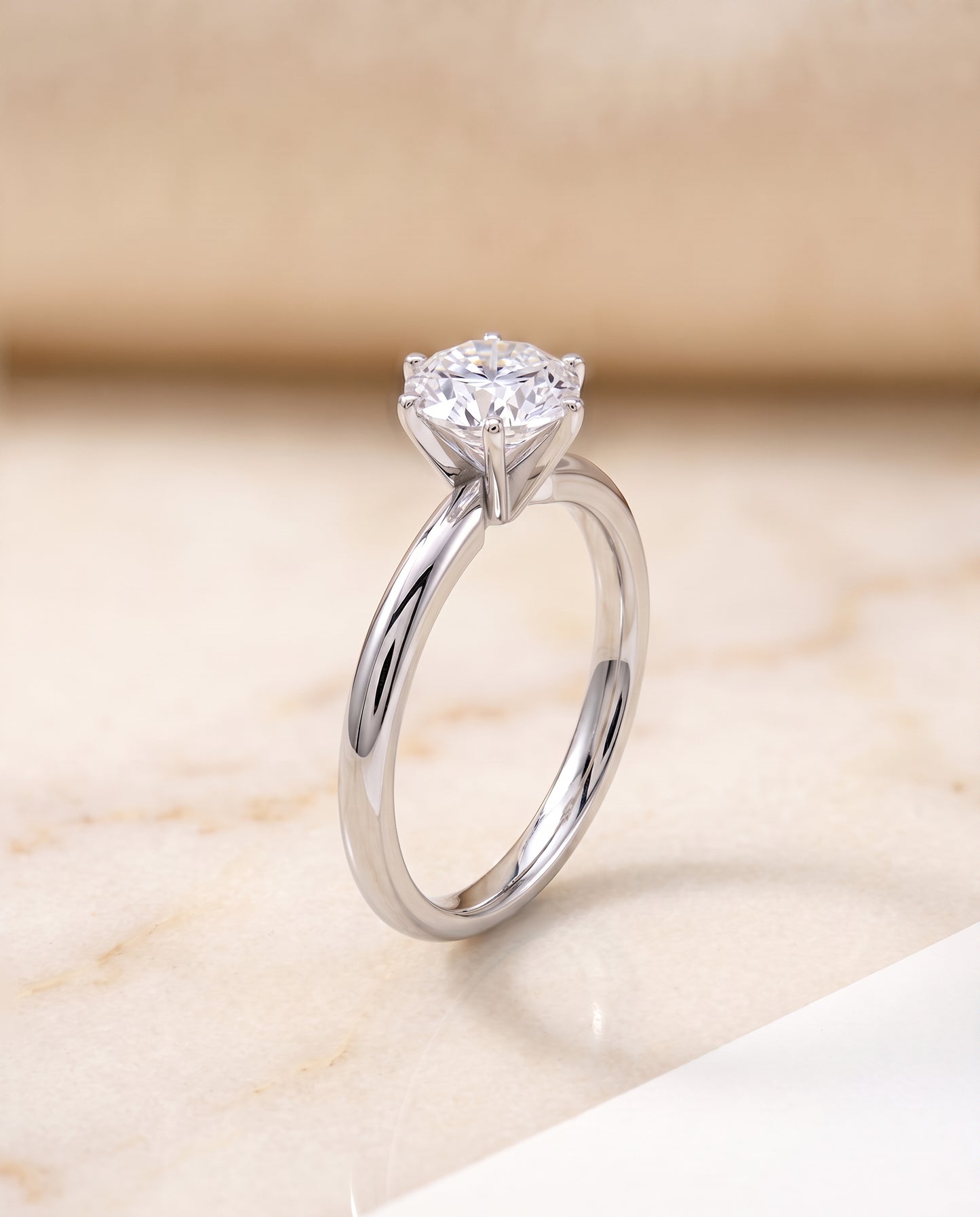 The Elettra Timeless Comfort Fit Six Prong Solitaire Round Engagement Ring Setting in Platinum
