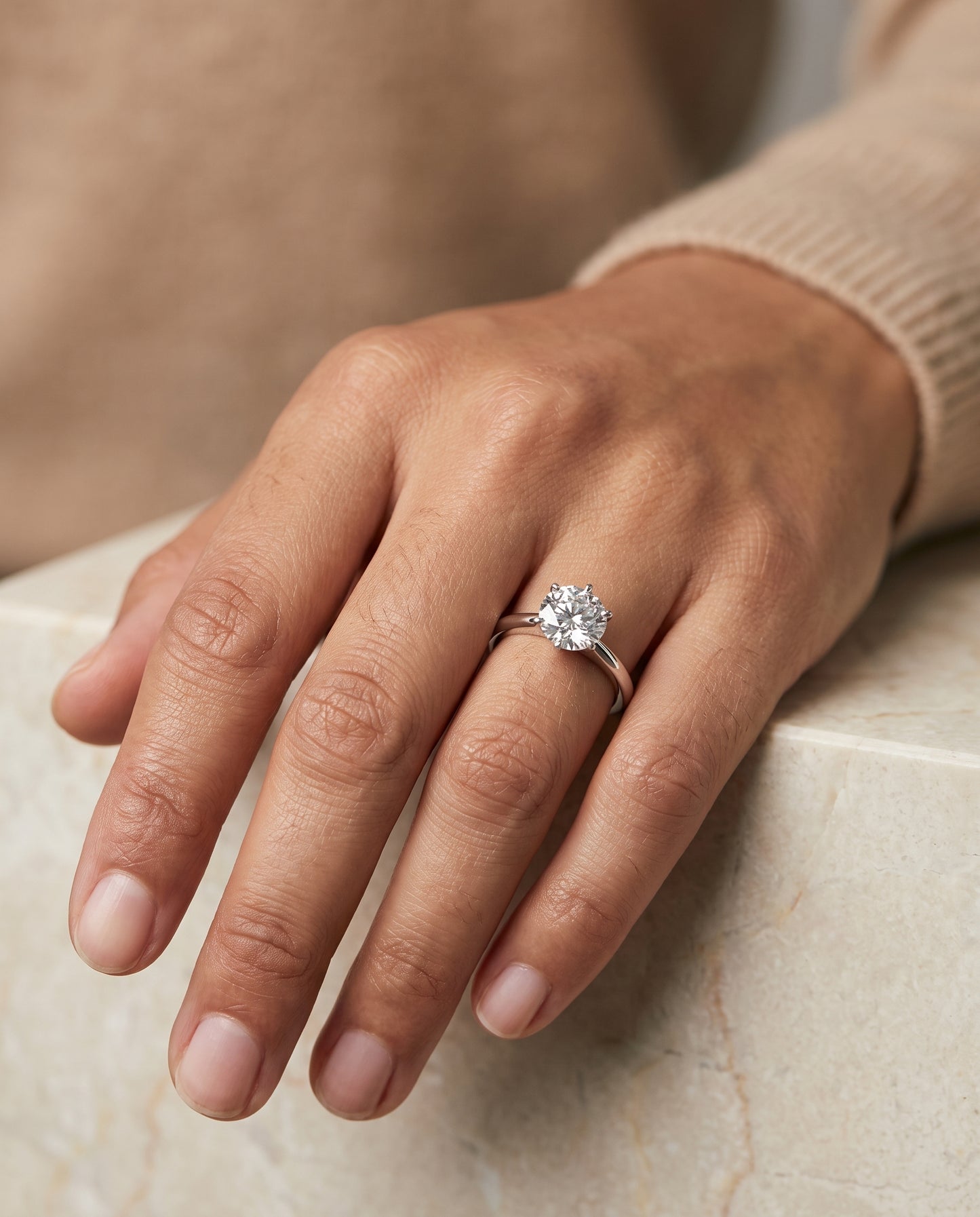 The Elettra Timeless Comfort Fit Six Prong Solitaire Round Engagement Ring Setting in Platinum