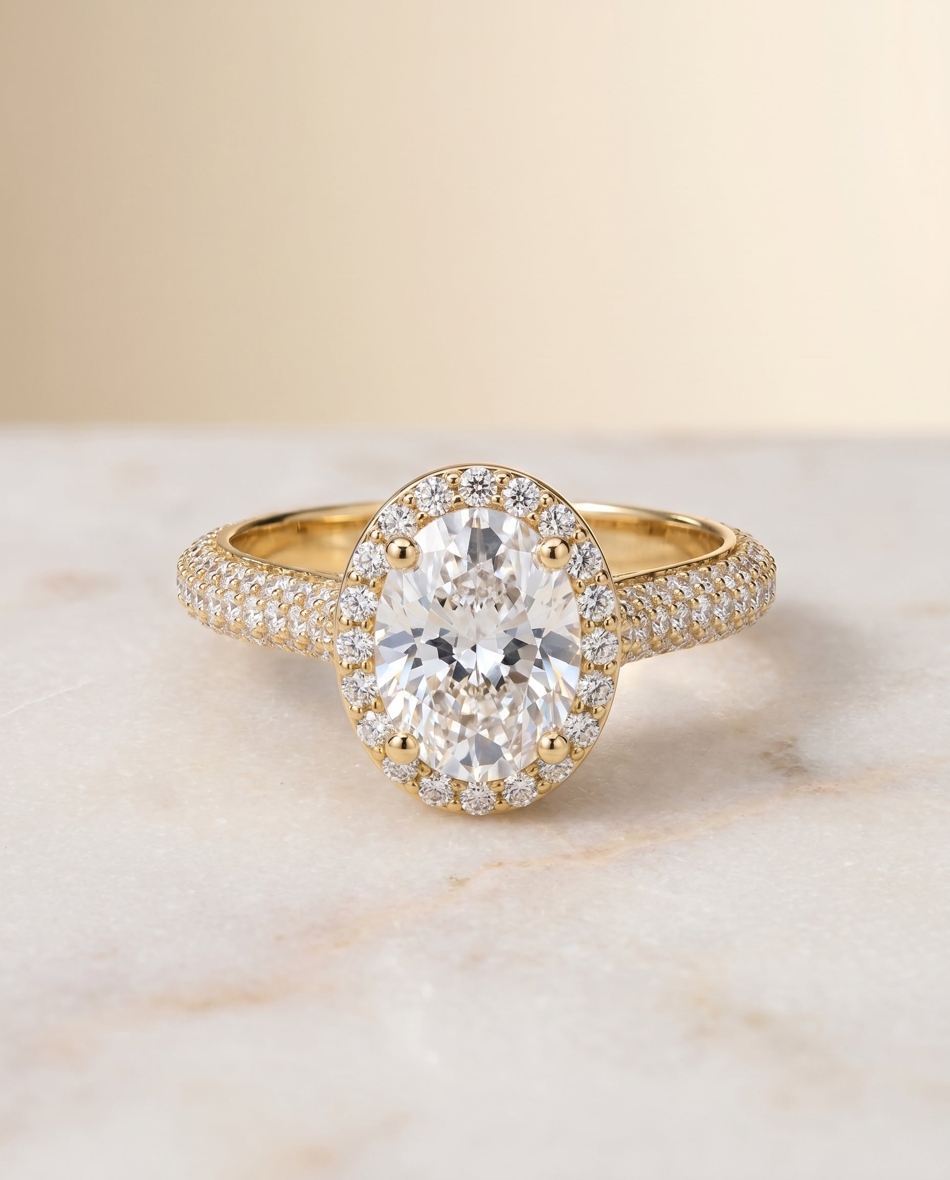 The Ella Select Halo Engagement Ring with Lab Diamond in 18K Yellow Gold - view 1