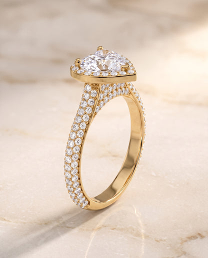 The Ella Micro Pavé Triple Row Halo Heart Engagement Ring Setting in 18K Yellow Gold