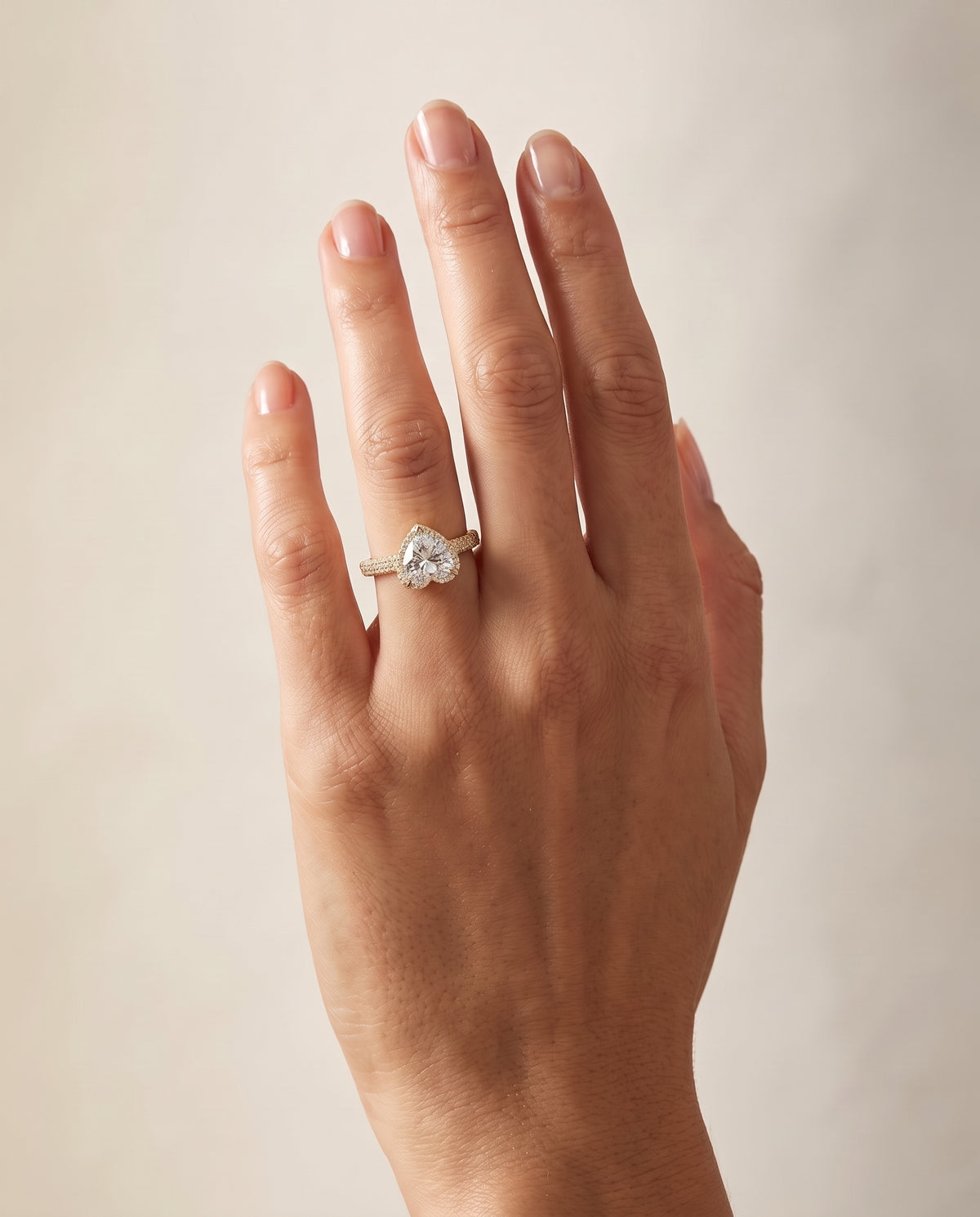 The Ella Micro Pavé Triple Row Halo Heart Engagement Ring Setting in 18K Yellow Gold