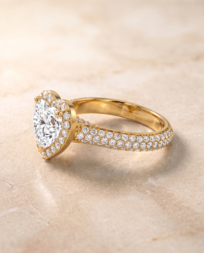The Ella Micro Pavé Triple Row Halo Heart Engagement Ring Setting in 18K Yellow Gold