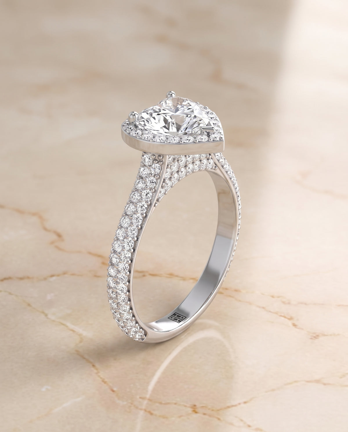 The Ella Micro Pavé Triple Row Halo Heart Engagement Ring Setting in Platinum