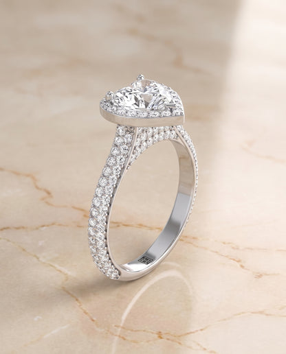 The Ella Micro Pavé Triple Row Halo Heart Engagement Ring Setting in Platinum