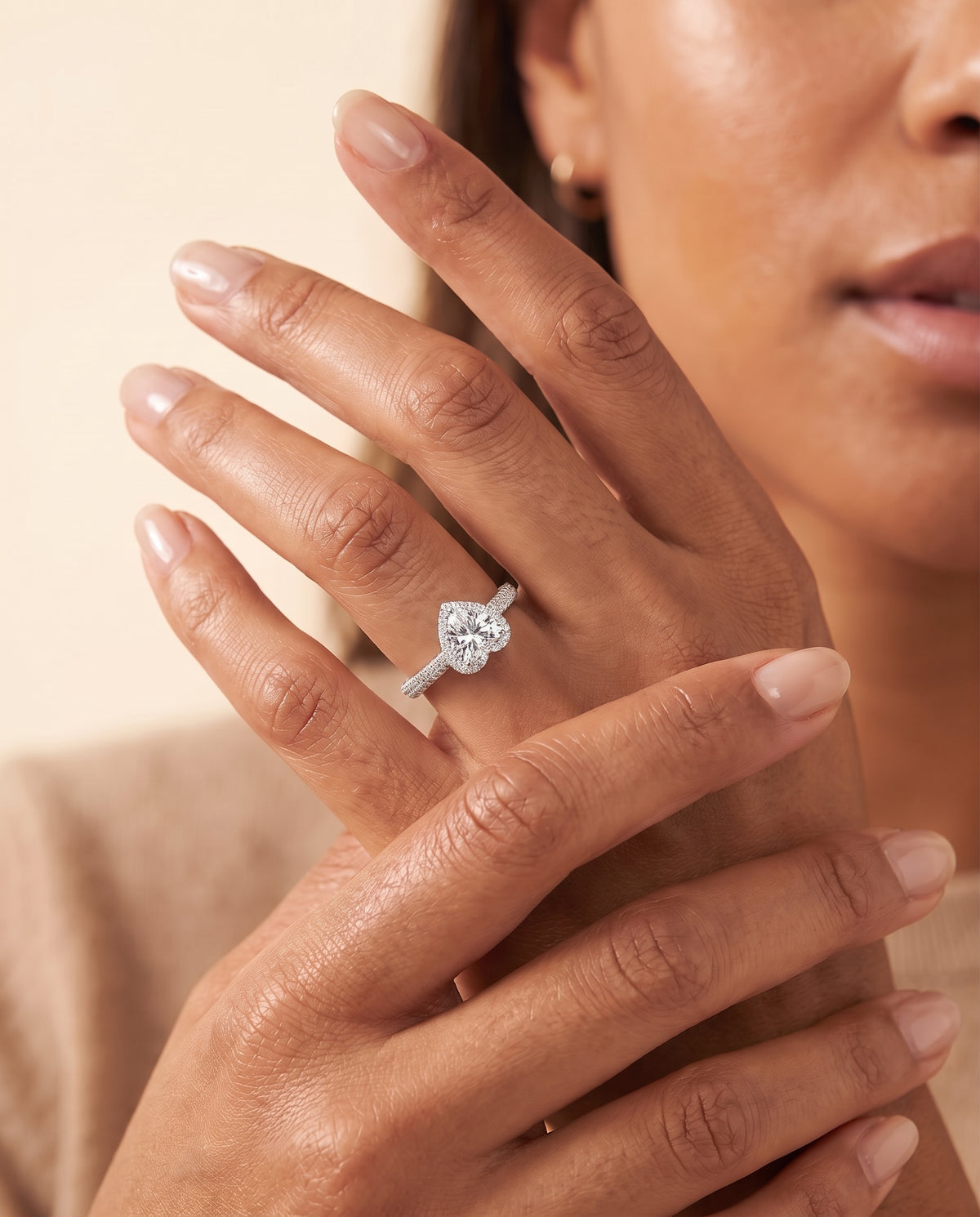 The Ella Micro Pavé Triple Row Halo Heart Engagement Ring Setting in Platinum
