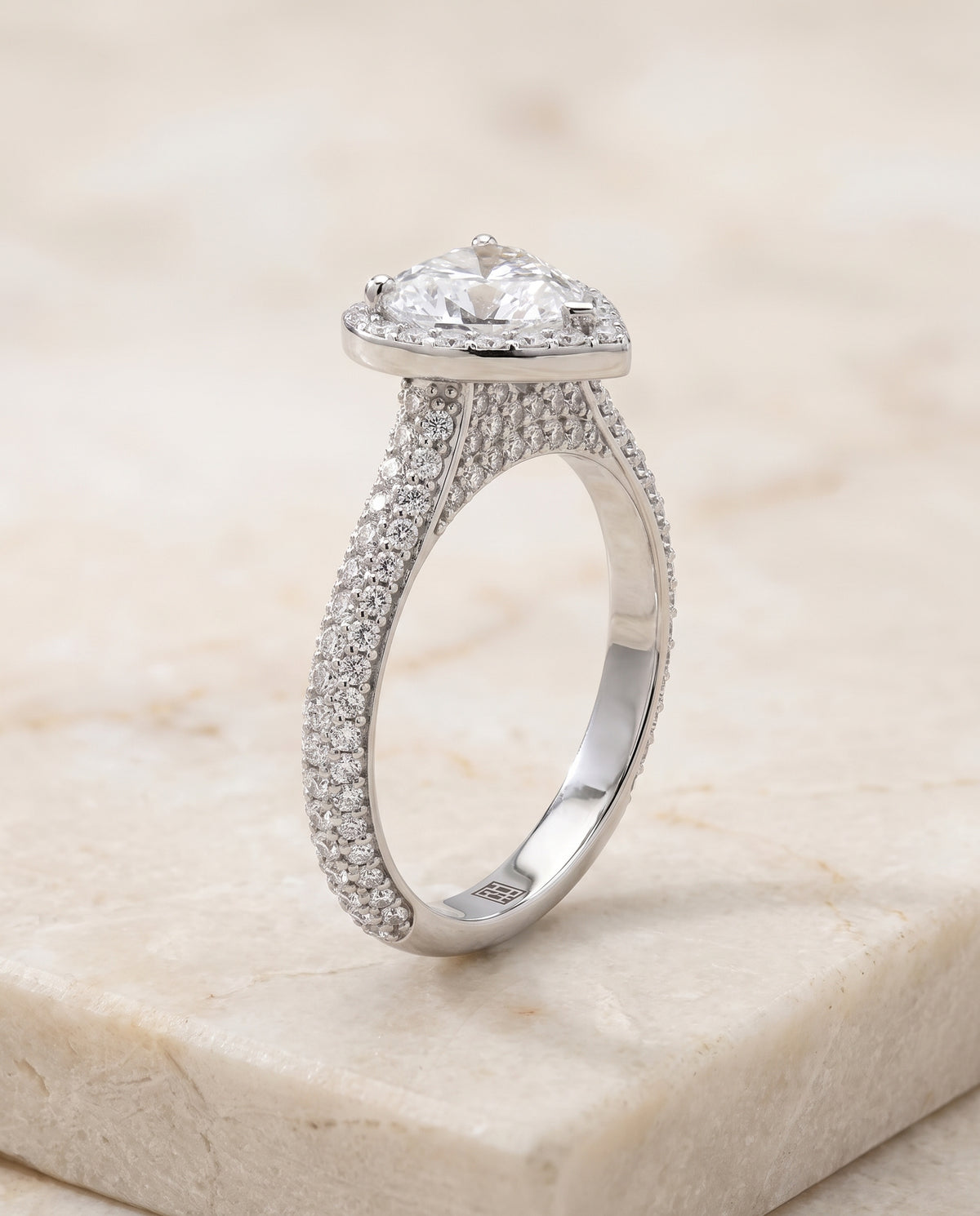 The Ella Micro Pavé Triple Row Halo Heart Engagement Ring Setting in Platinum