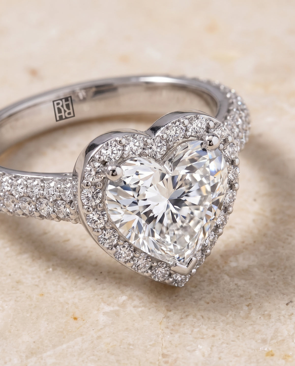 The Ella Micro Pavé Triple Row Halo Heart Engagement Ring Setting in Platinum