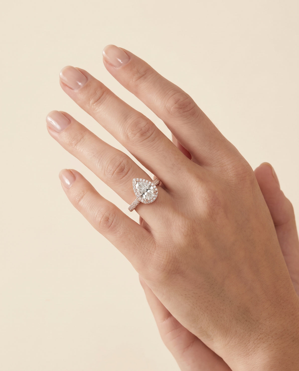 The Ella Micro Pavé Triple Row Halo Pear Engagement Ring Setting in 14K Rose Gold