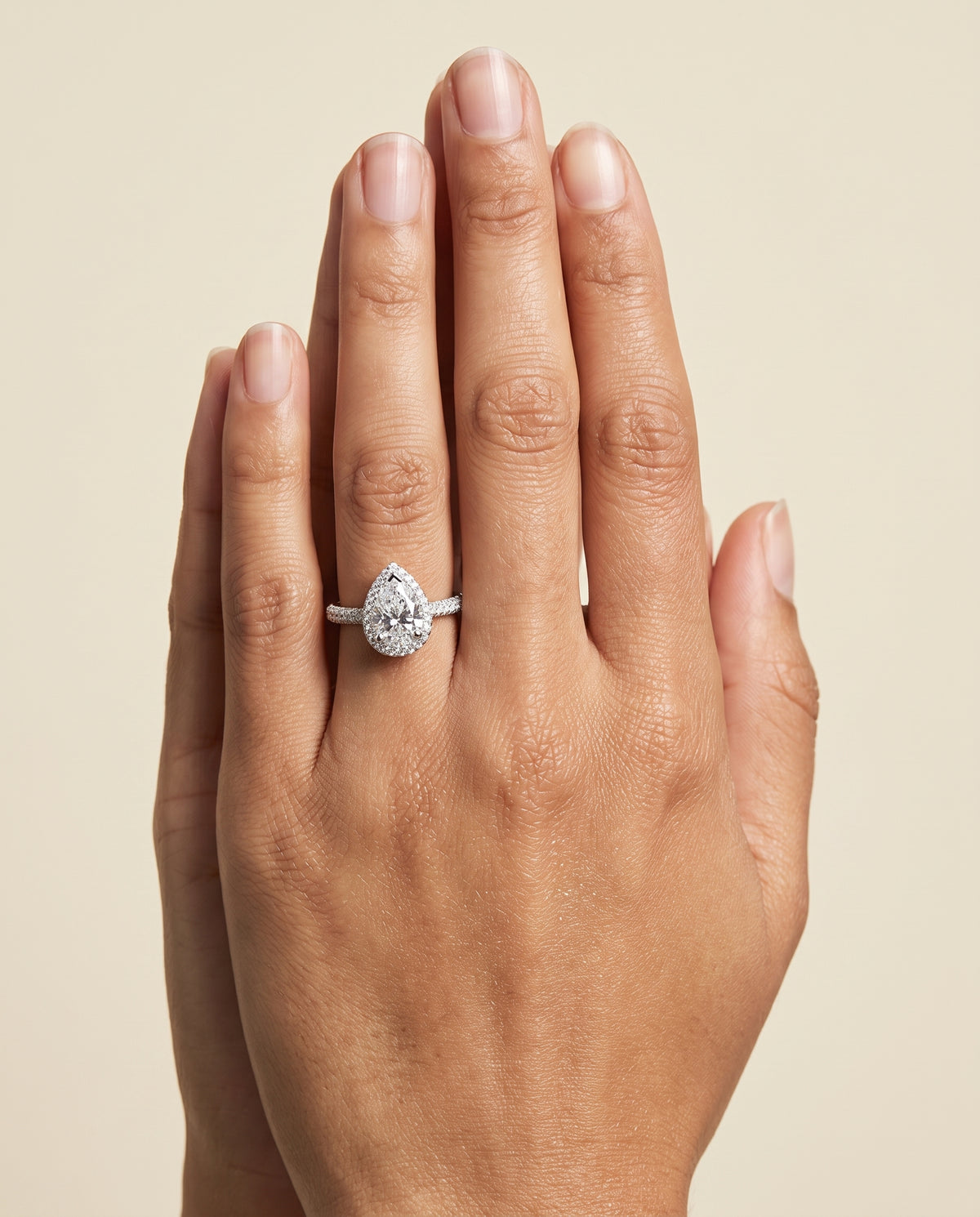 The Ella Micro Pavé Triple Row Halo Pear Engagement Ring Setting in Platinum