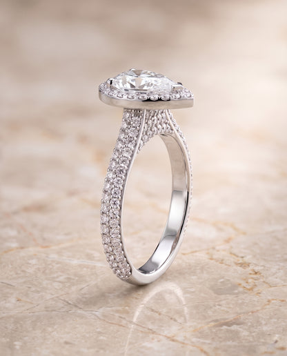 The Ella Micro Pavé Triple Row Halo Pear Engagement Ring Setting in Platinum
