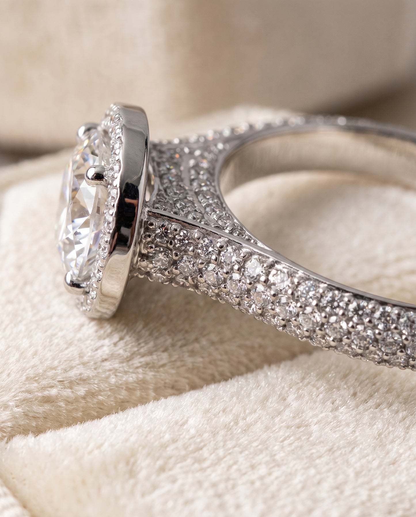 The Ella Micro Pavé Triple Row Halo Round Engagement Ring Setting in Platinum