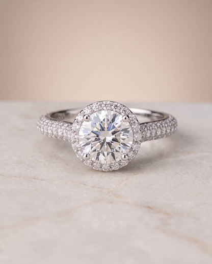 The Ella Micro Pavé Triple Row Halo Round Engagement Ring Setting in Platinum