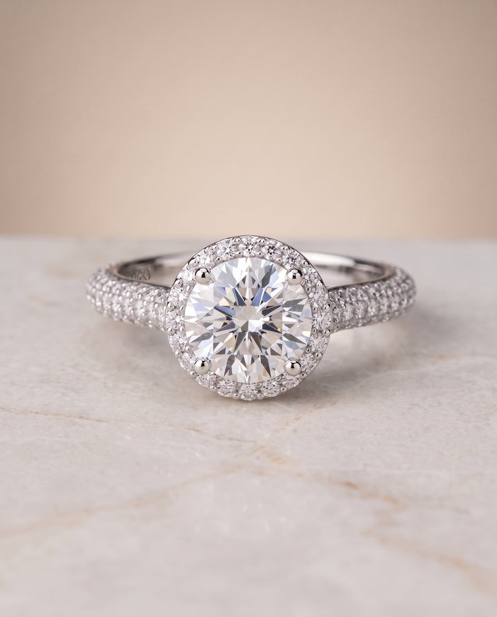 The Ella Micro Pavé Triple Row Halo Round Engagement Ring Setting in Platinum