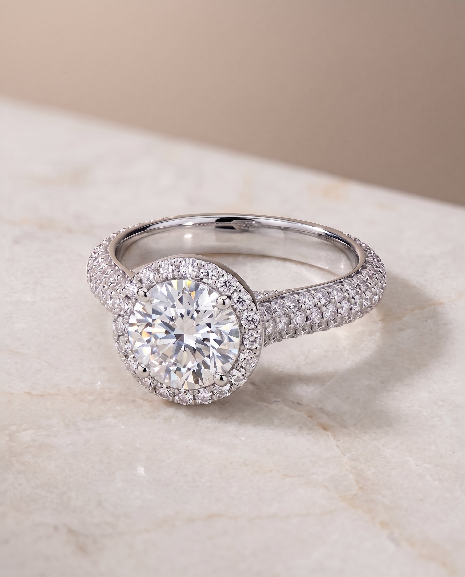 The Ella setting for round diamonds, made to order in Platinum | RockHer