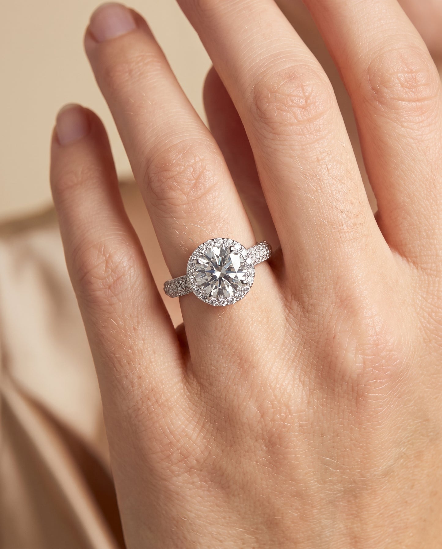 The Ella Micro Pavé Triple Row Halo Round Engagement Ring Setting in Platinum