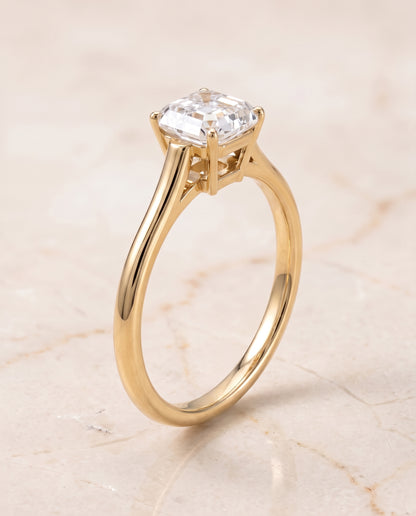 The Ellie Cathedral Comfort Fit Solitaire Asscher Cut Engagement Ring Setting in 18K Yellow Gold