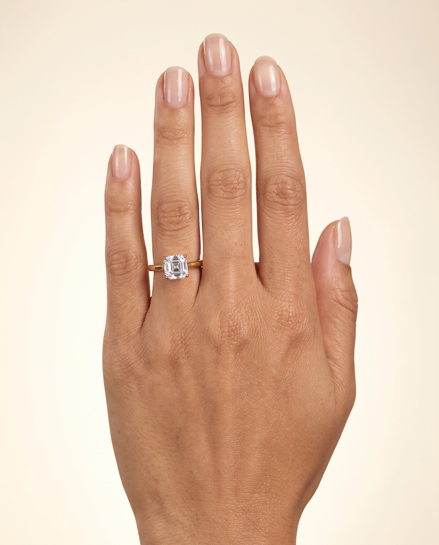 The Ellie Cathedral Comfort Fit Solitaire Asscher Cut Engagement Ring Setting in 18K Yellow Gold