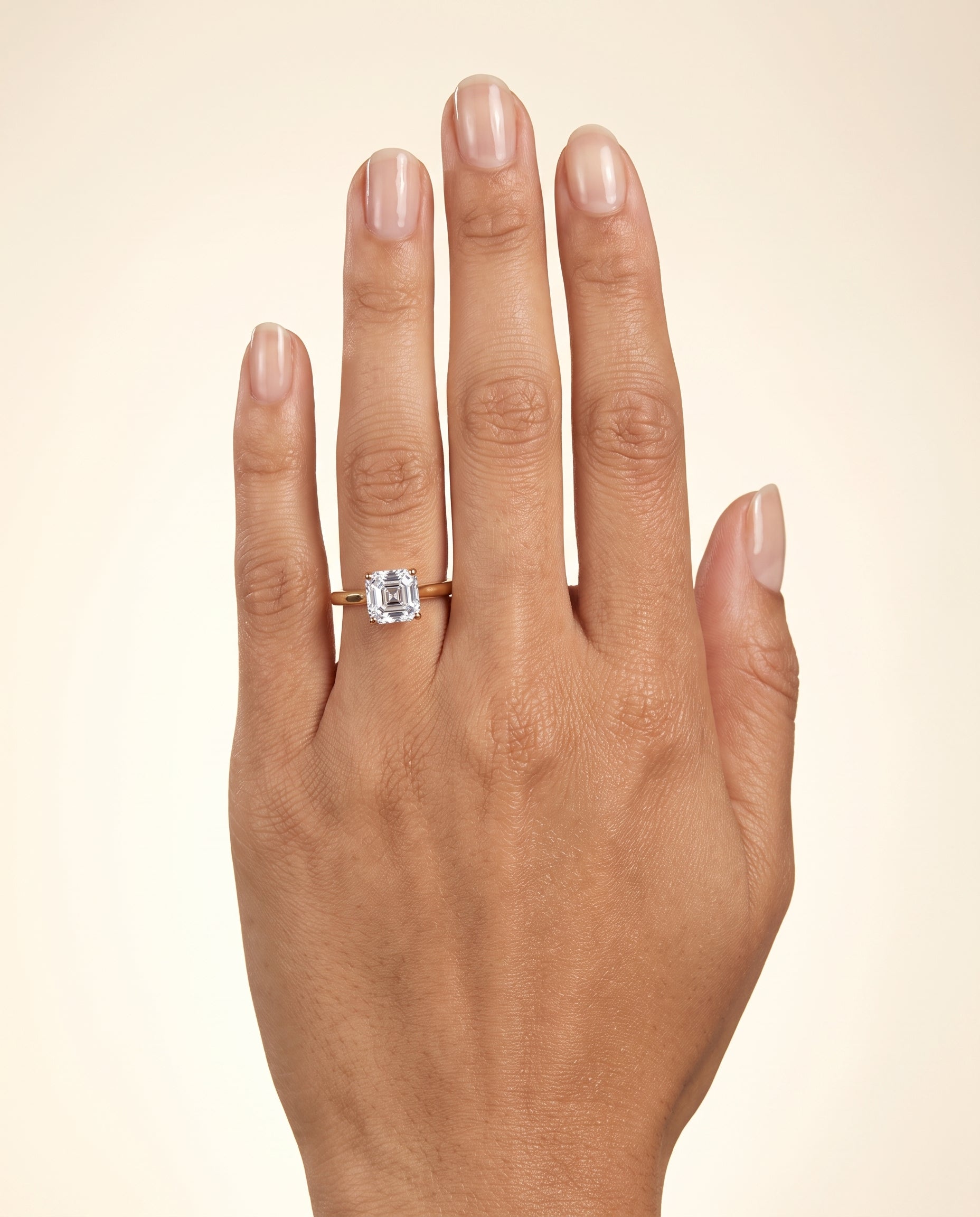 The Ellie Cathedral Comfort Fit Solitaire Asscher Cut Engagement Ring Setting in 18K Yellow Gold