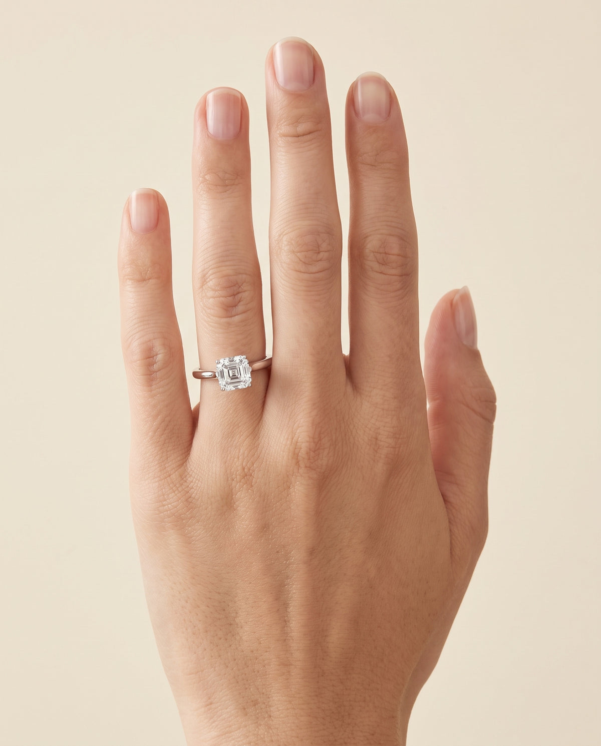 The Ellie Cathedral Comfort Fit Solitaire Asscher Cut Engagement Ring Setting in Platinum