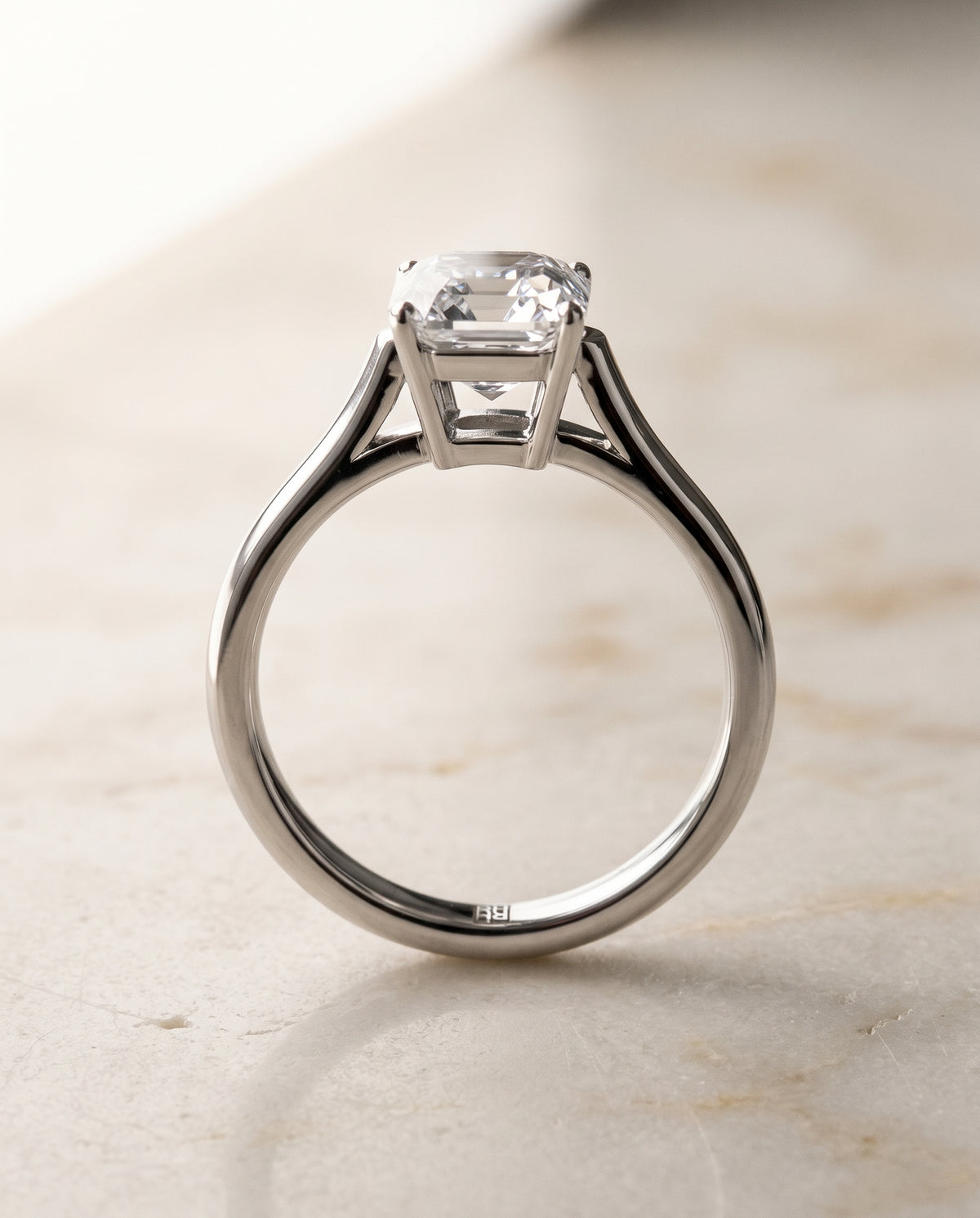 The Ellie Cathedral Comfort Fit Solitaire Asscher Cut Engagement Ring Setting in Platinum