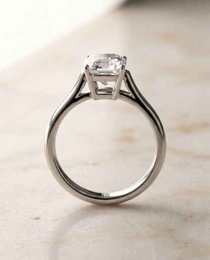 The Ellie Cathedral Comfort Fit Solitaire Asscher Cut Engagement Ring Setting in Platinum