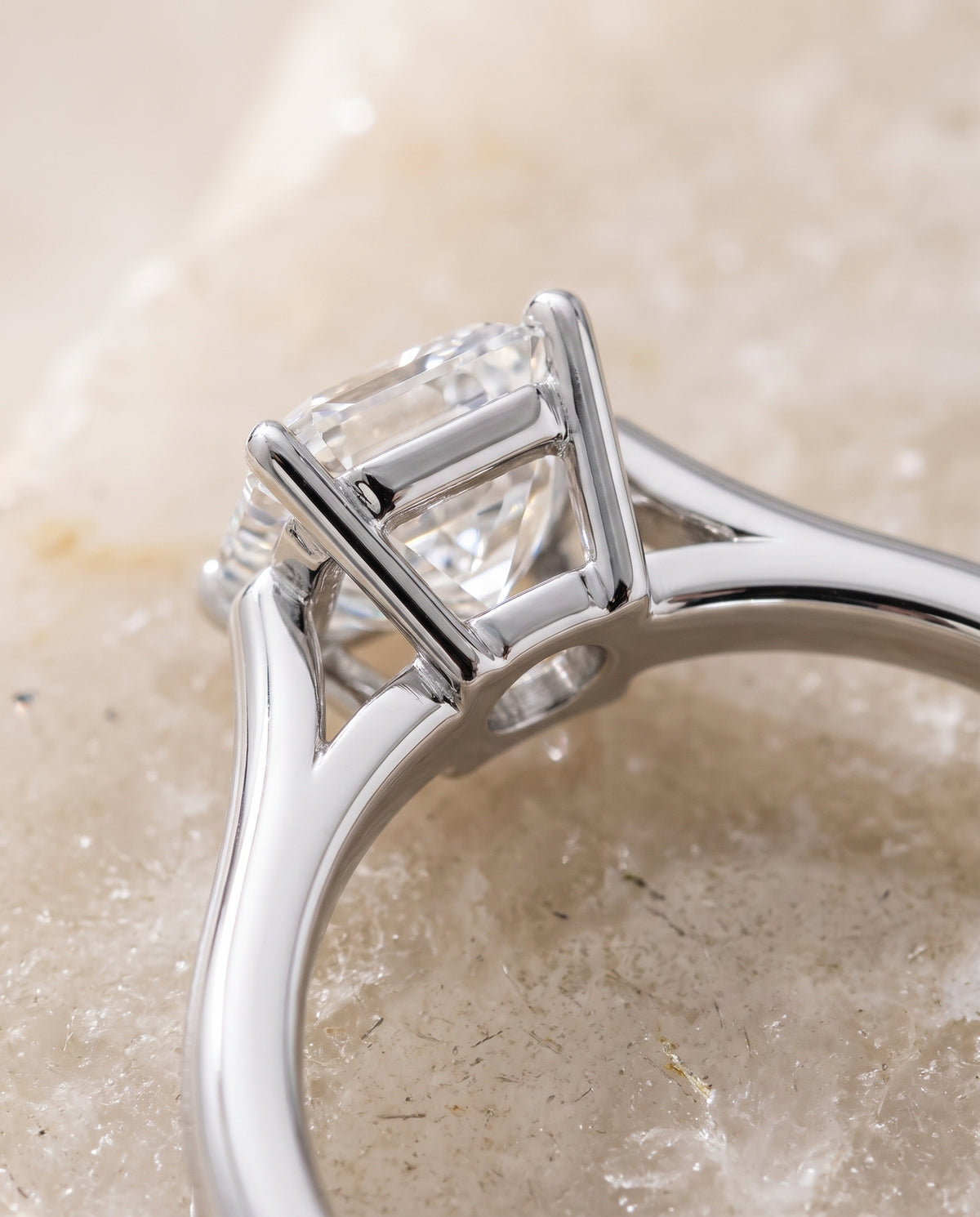 The Ellie Cathedral Comfort Fit Solitaire Asscher Cut Engagement Ring Setting in Platinum