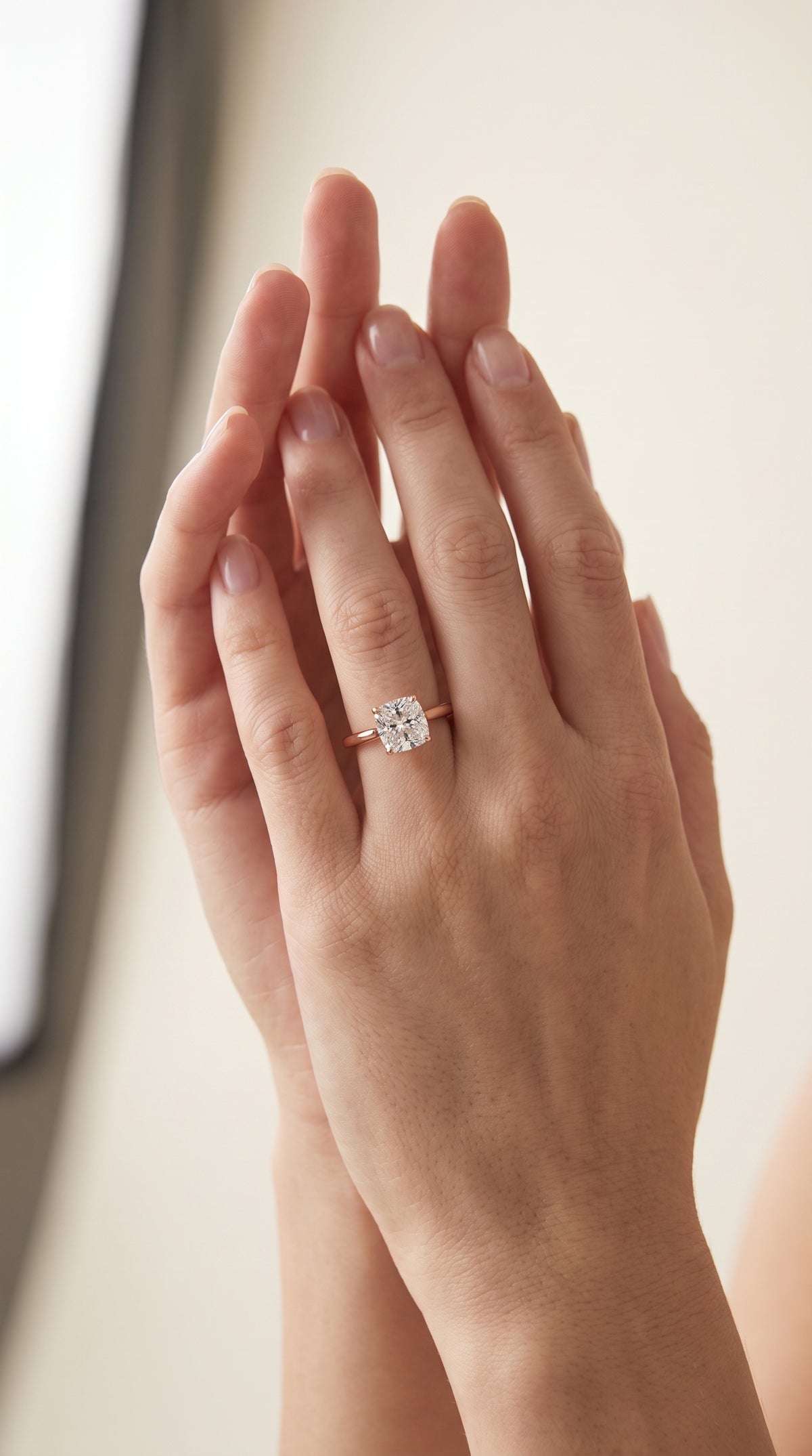 The Ellie Cathedral Comfort Fit Solitaire Cushion Cut Engagement Ring Setting in 14K Rose Gold