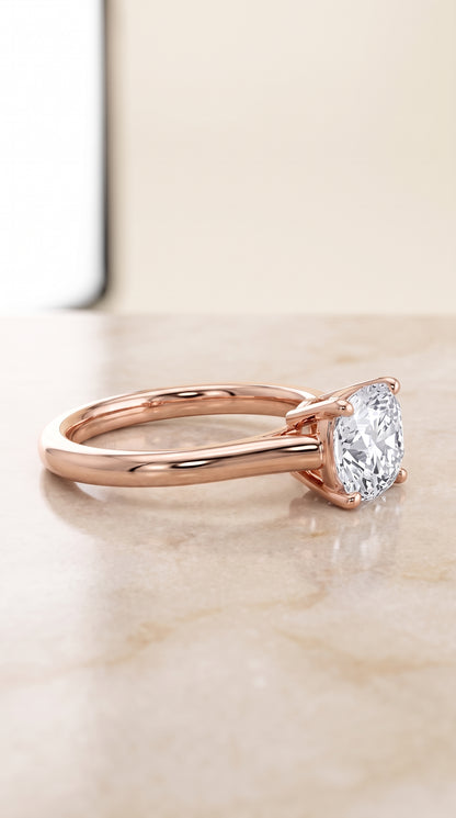 The Ellie Cathedral Comfort Fit Solitaire Cushion Cut Engagement Ring Setting in 14K Rose Gold