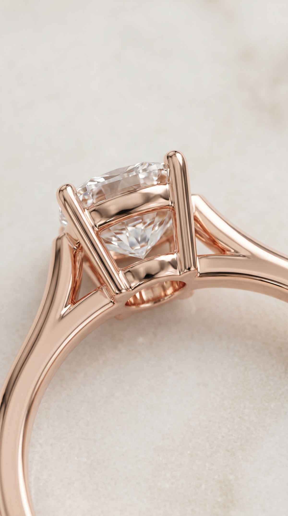 The Ellie Cathedral Comfort Fit Solitaire Cushion Cut Engagement Ring Setting in 14K Rose Gold