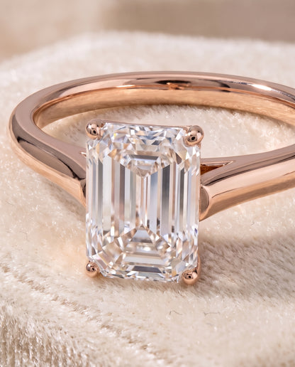 The Ellie Cathedral Comfort Fit Solitaire Emerald Cut Engagement Ring Setting in 14K Rose Gold