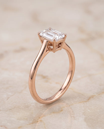 The Ellie Cathedral Comfort Fit Solitaire Emerald Cut Engagement Ring Setting in 14K Rose Gold