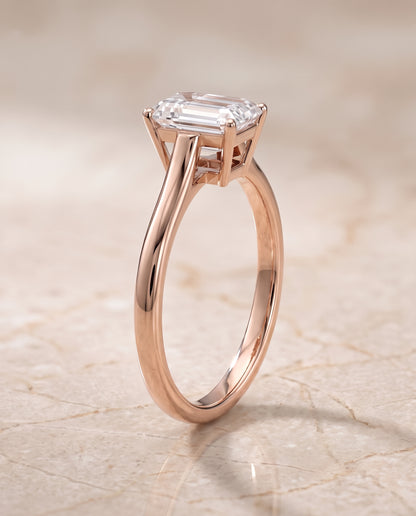 The Ellie Cathedral Comfort Fit Solitaire Emerald Cut Engagement Ring Setting in 14K Rose Gold