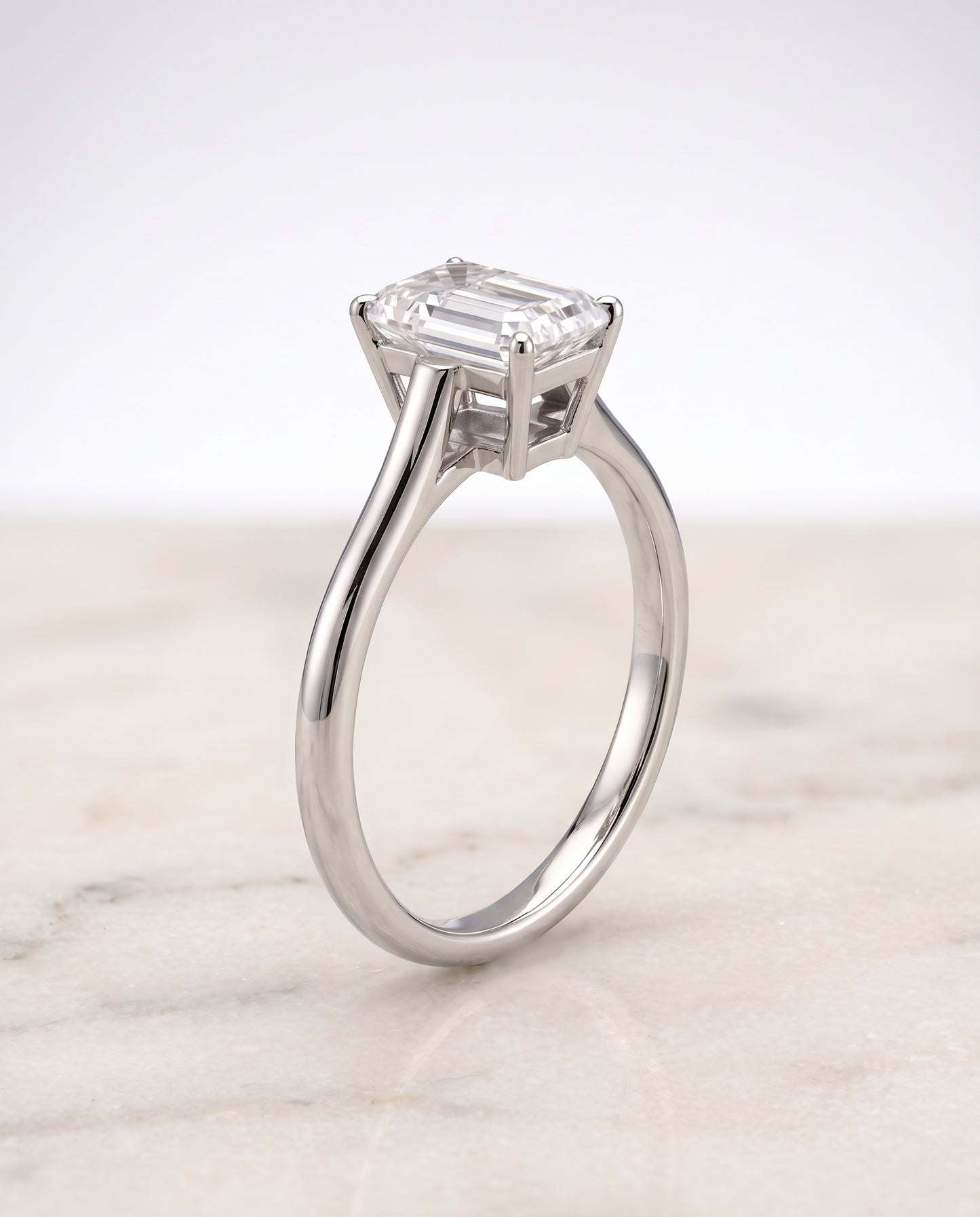 The Ellie Cathedral Comfort Fit Solitaire Emerald Cut Engagement Ring Setting in Platinum