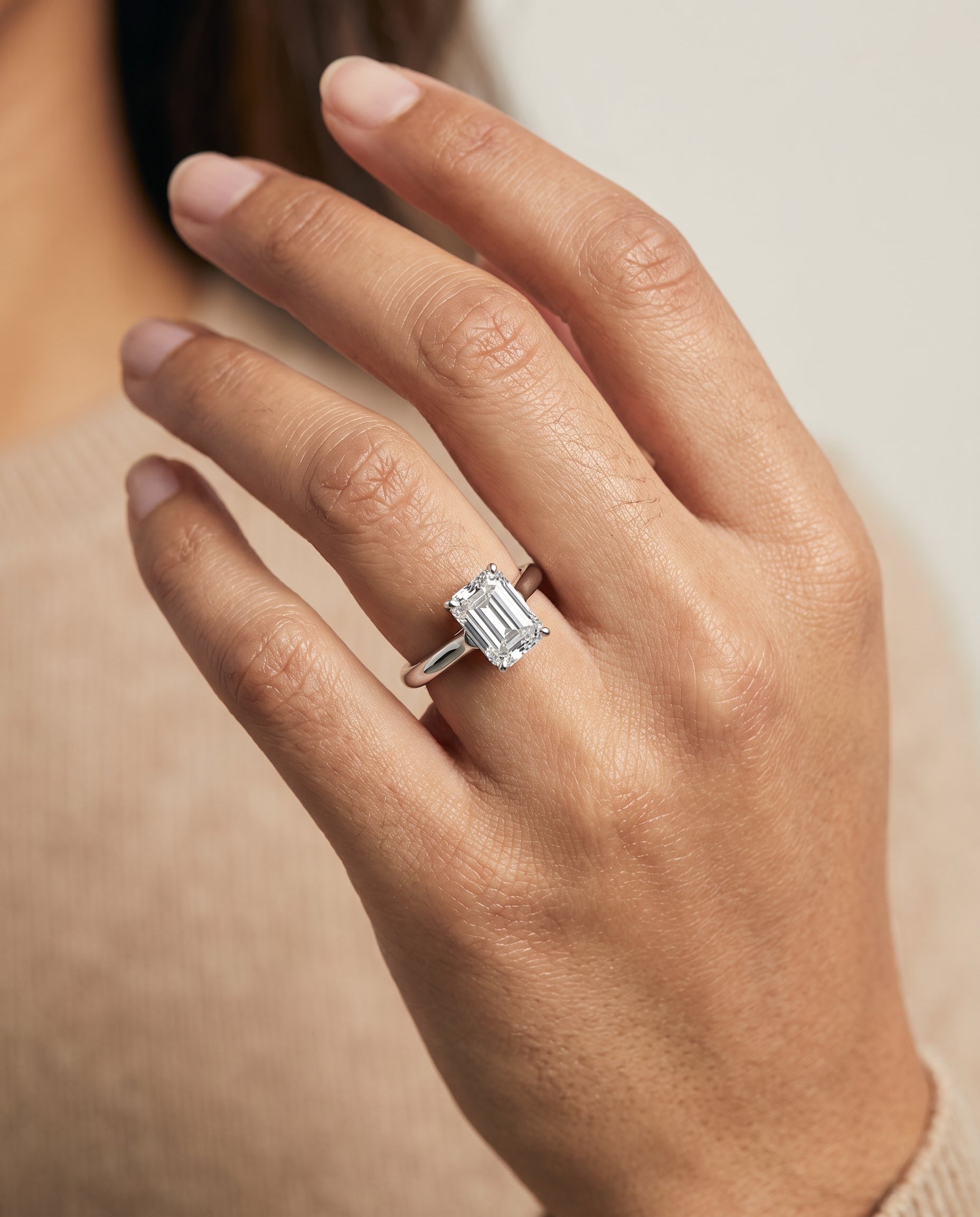 The Ellie engagement ring setting in Platinum, cathedral comfort fit solitaire cut design | RockHer
