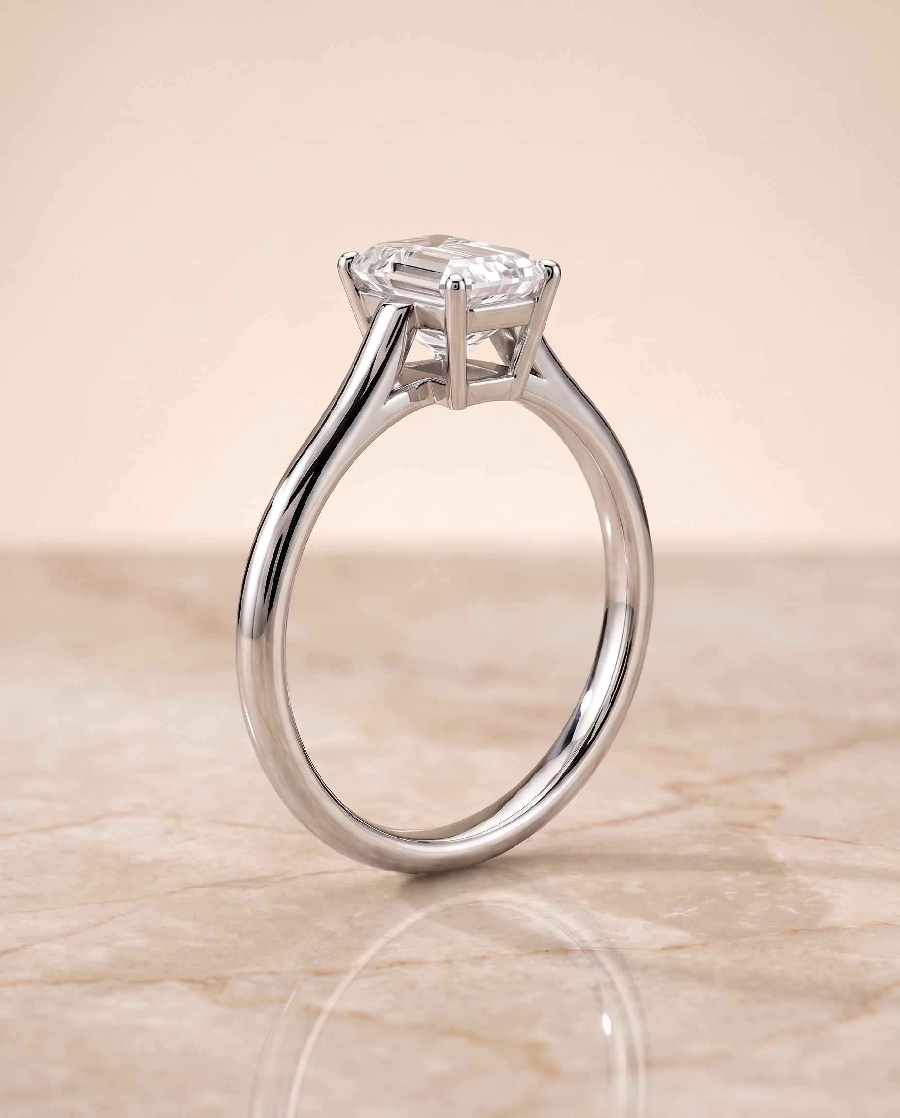 Cathedral Comfort Fit Solitaire Cut styling on The Ellie emerald engagement ring setting | RockHer