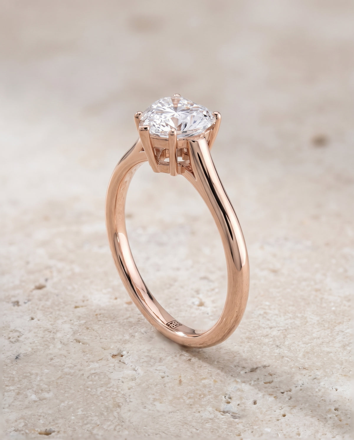 The Ellie Cathedral Comfort Fit Solitaire Heart Engagement Ring Setting in 14K Rose Gold