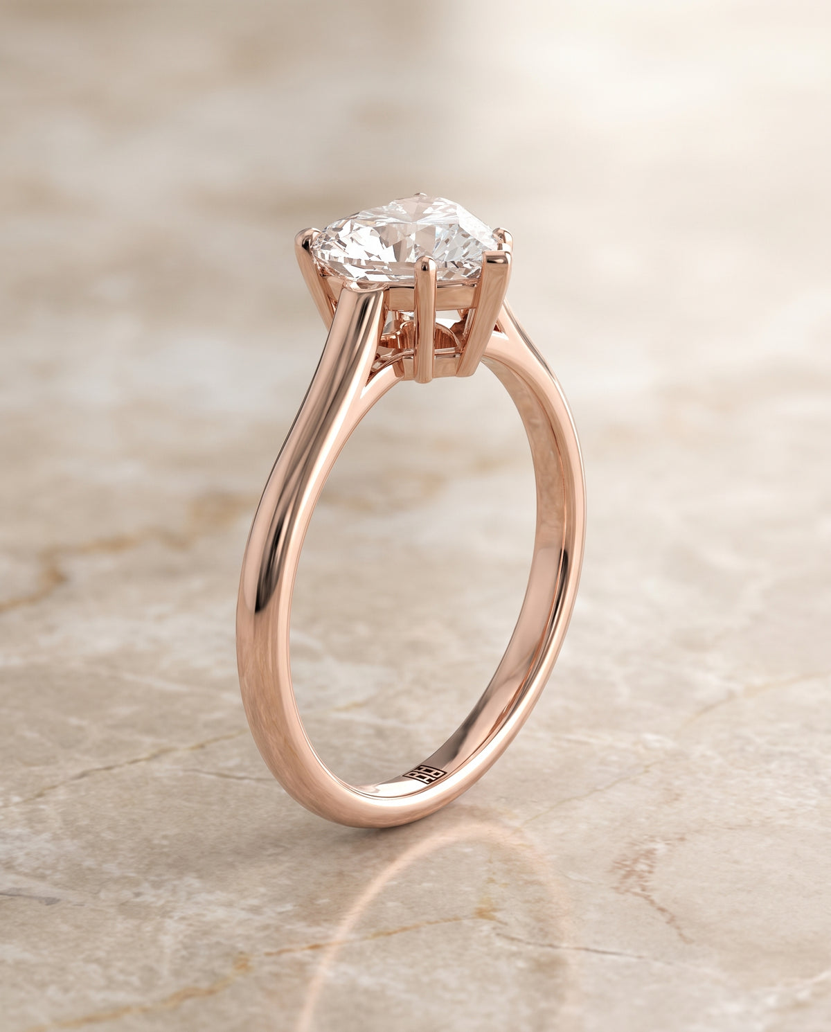 The Ellie Cathedral Comfort Fit Solitaire Heart Engagement Ring Setting in 14K Rose Gold