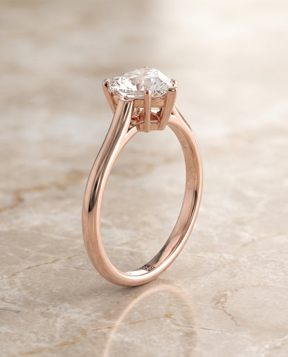 The Ellie Cathedral Comfort Fit Solitaire Heart Engagement Ring Setting in 14K Rose Gold