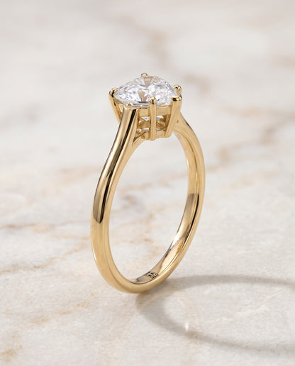 The Ellie Cathedral Comfort Fit Solitaire Heart Engagement Ring Setting in 18K Yellow Gold