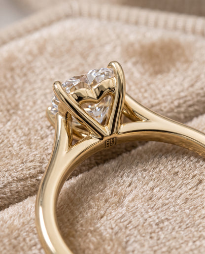 The Ellie Cathedral Comfort Fit Solitaire Heart Engagement Ring Setting in 18K Yellow Gold