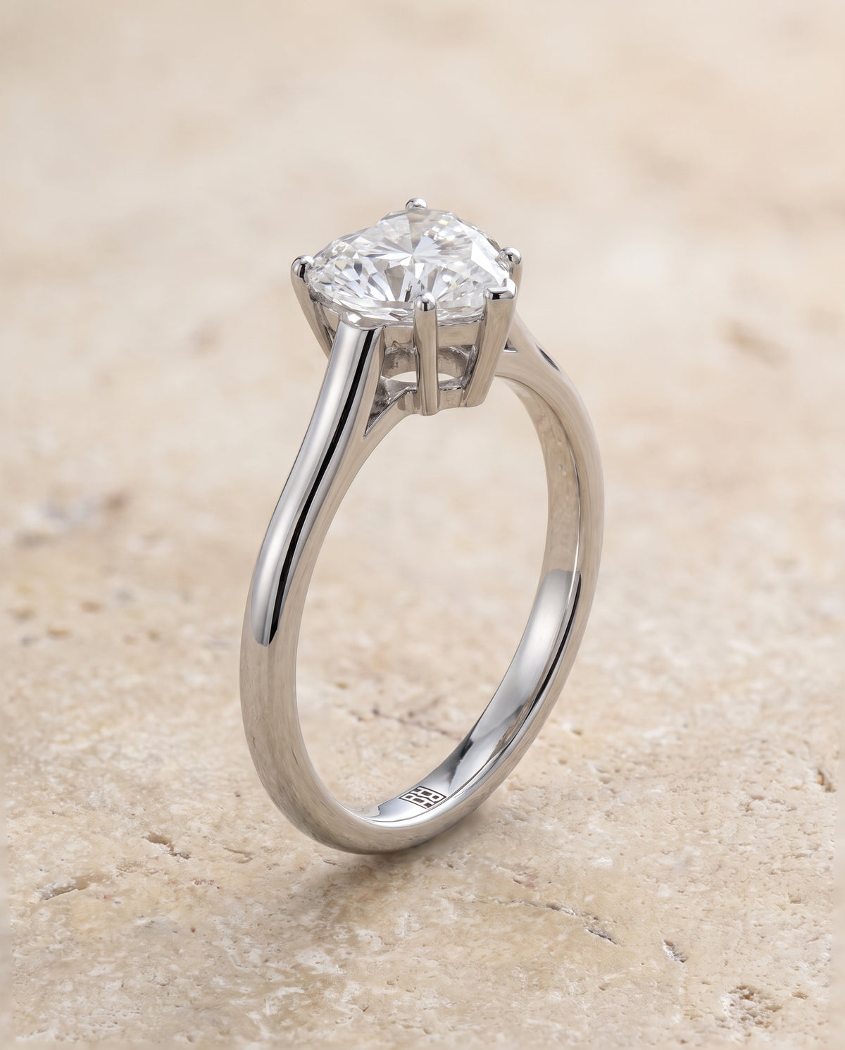 The Ellie Cathedral Comfort Fit Solitaire Heart Engagement Ring Setting in 18K White Gold