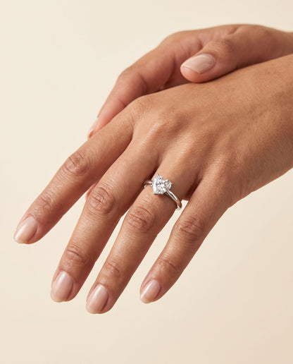 The Ellie Cathedral Comfort Fit Solitaire Heart Engagement Ring Setting in 18K White Gold