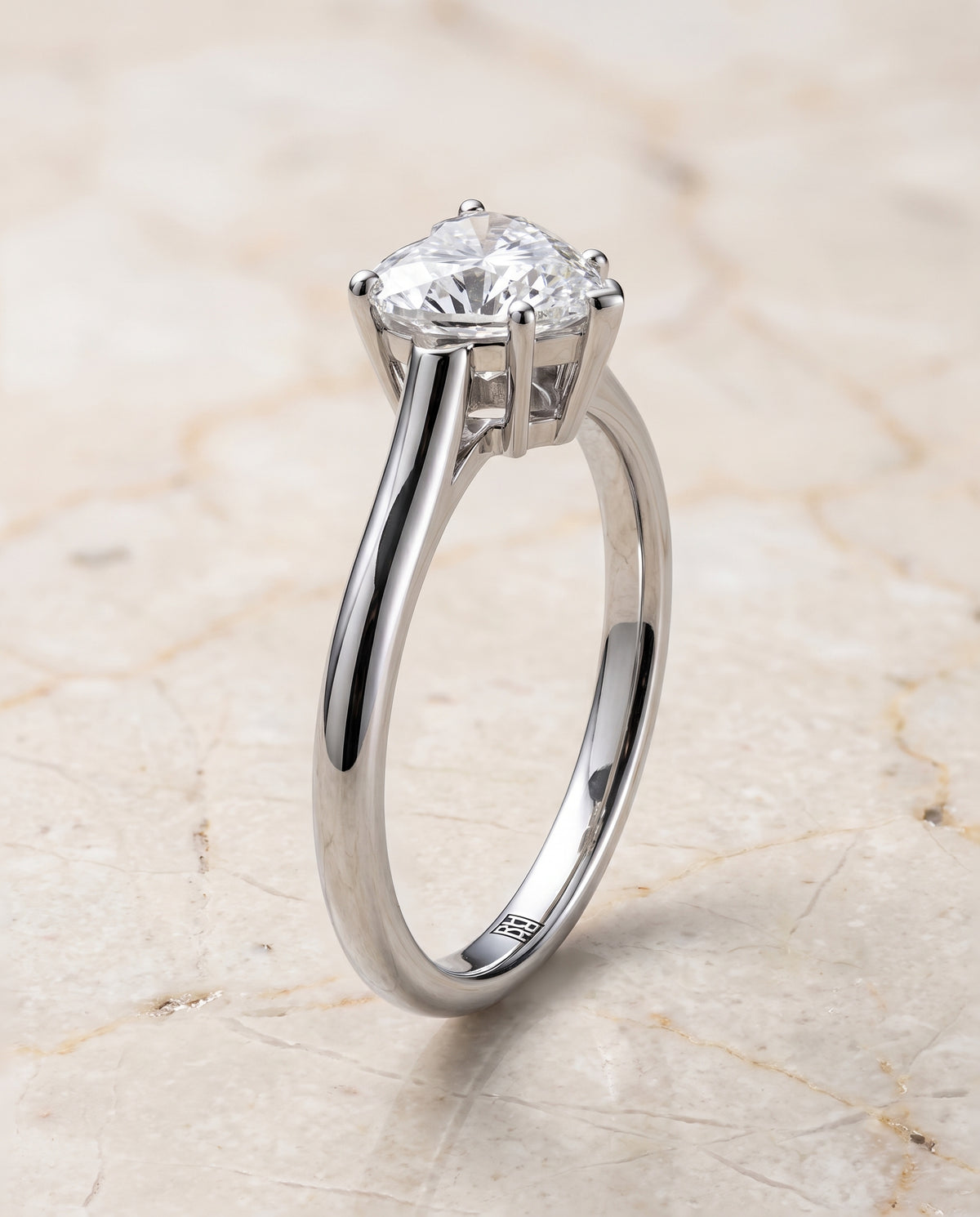 The Ellie Cathedral Comfort Fit Solitaire Heart Engagement Ring Setting in 18K White Gold