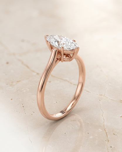 The Ellie Cathedral Comfort Fit Solitaire Marquise Engagement Ring Setting in 14K Rose Gold