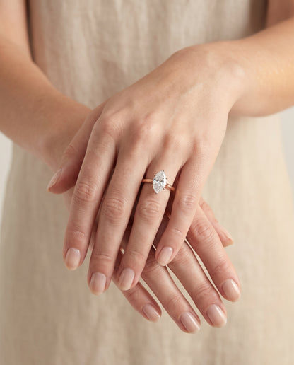 The Ellie Cathedral Comfort Fit Solitaire Marquise Engagement Ring Setting in 14K Rose Gold