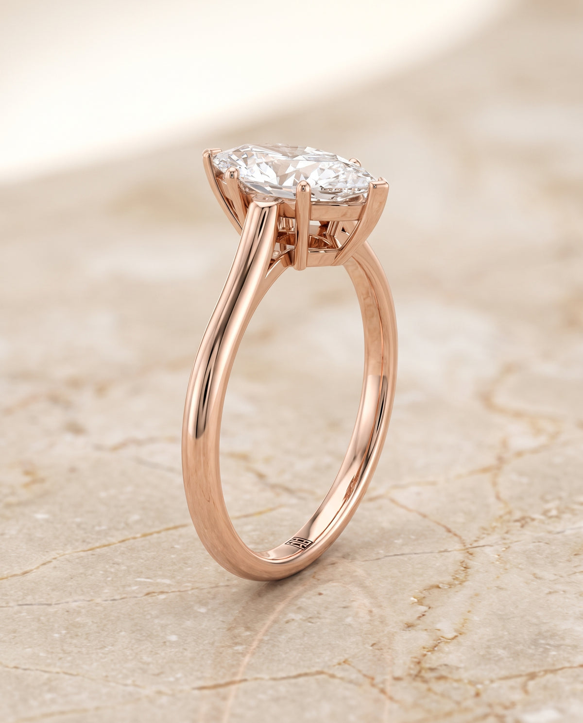 The Ellie Cathedral Comfort Fit Solitaire Marquise Engagement Ring Setting in 14K Rose Gold