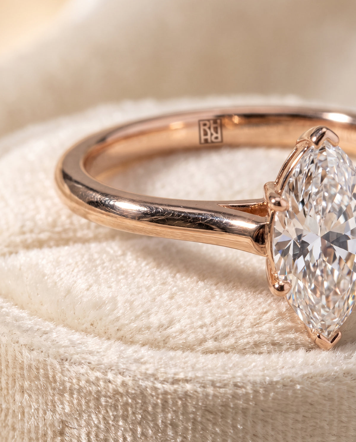 The Ellie Cathedral Comfort Fit Solitaire Marquise Engagement Ring Setting in 14K Rose Gold