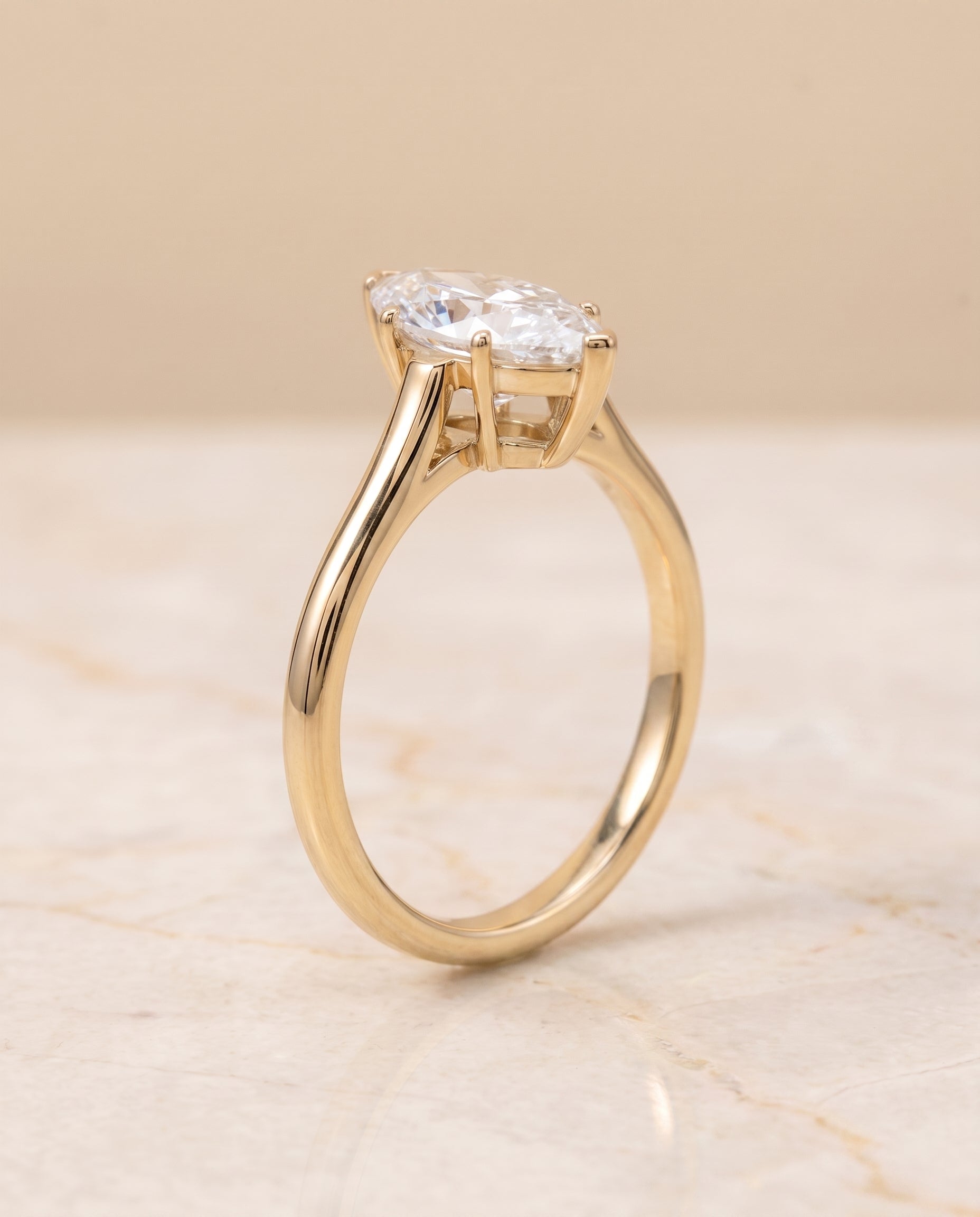 Cathedral Comfort Fit Solitaire styling on The Ellie marquise engagement ring setting | RockHer
